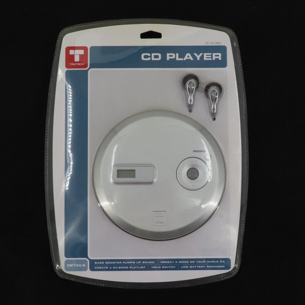 TruTech CD Player Personal Portable Earbuds Silver Bass Booster Hold Switch NEW